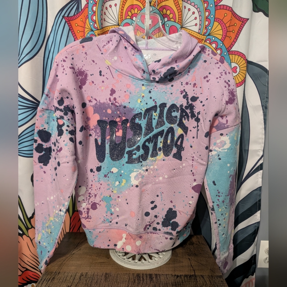 Justice Splatter Hoodie. Girls Size Large.